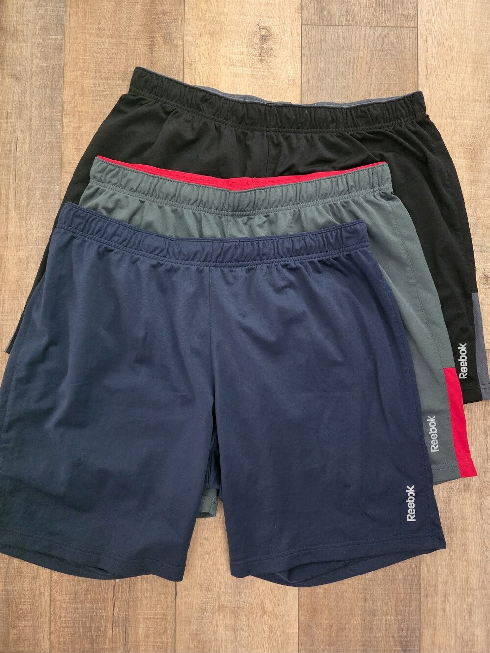Reebok Men’s Athletic Shorts x 3— Navy, Grey And Black - Size XL